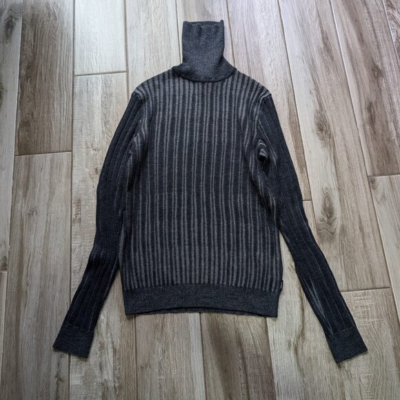 Armani Collezioni 100% Virgin Wool Turtleneck Sweater Gray Stripe Men’s Size S - Picture 1 of 7